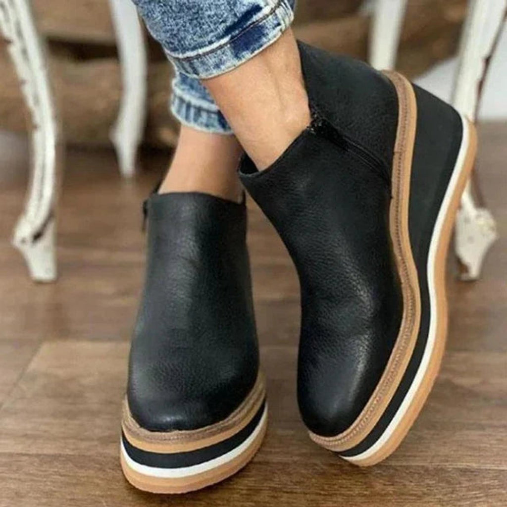 Women's Round-Toe Zip-Up Platform Wedge Boots