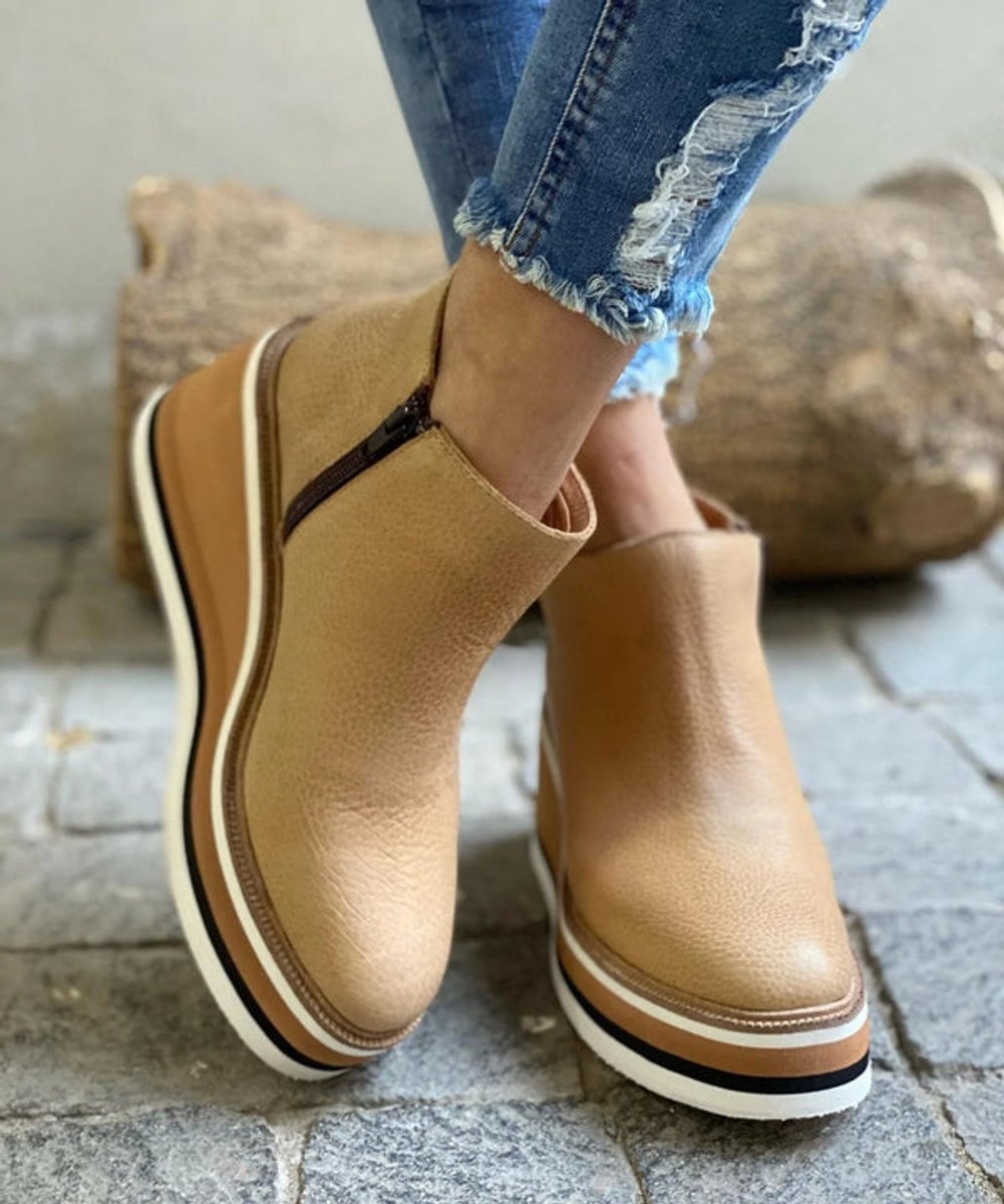 Women's Round-Toe Zip-Up Platform Wedge Boots