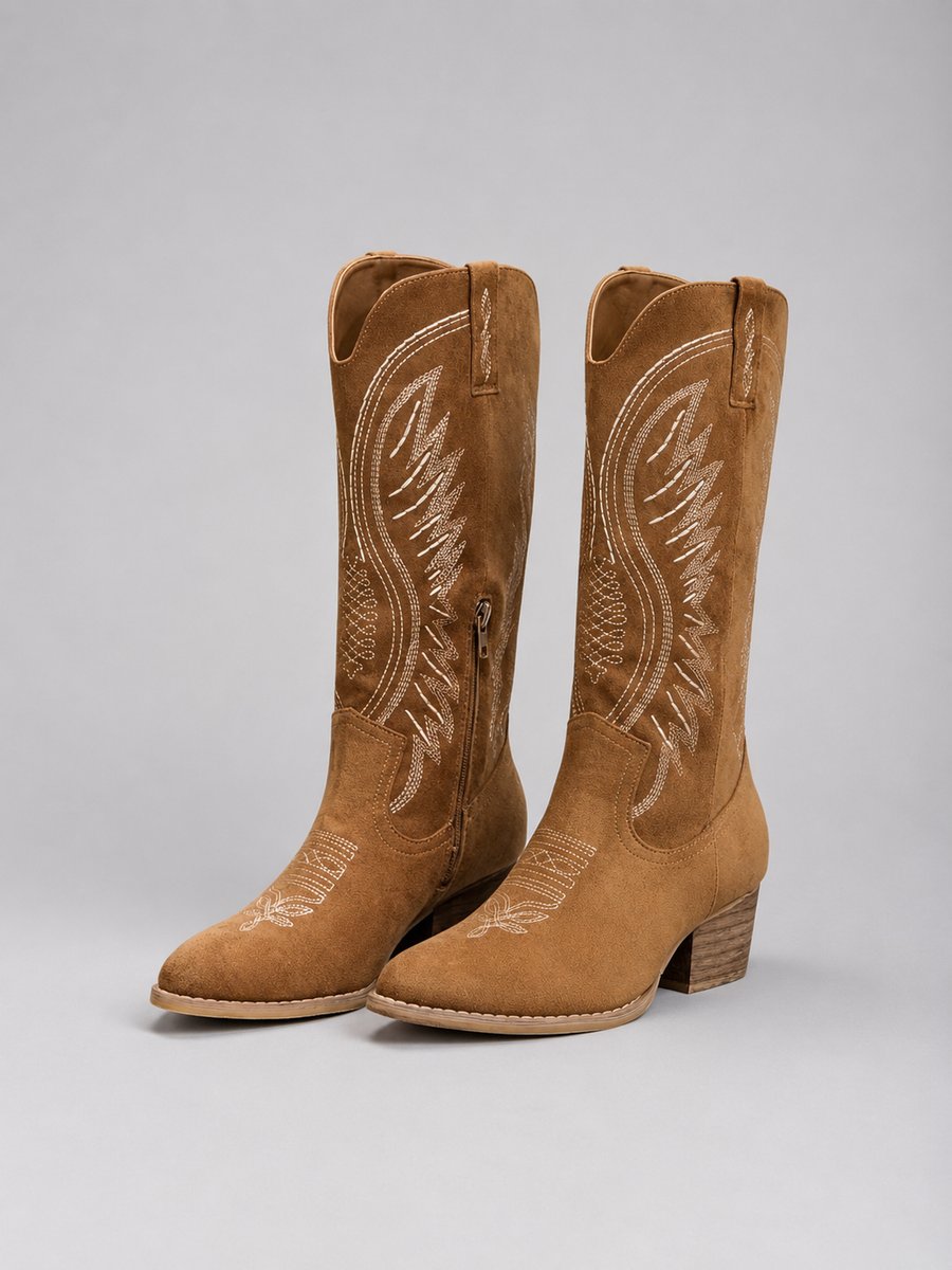 Women's Embroidered Suede Cowboy Boots