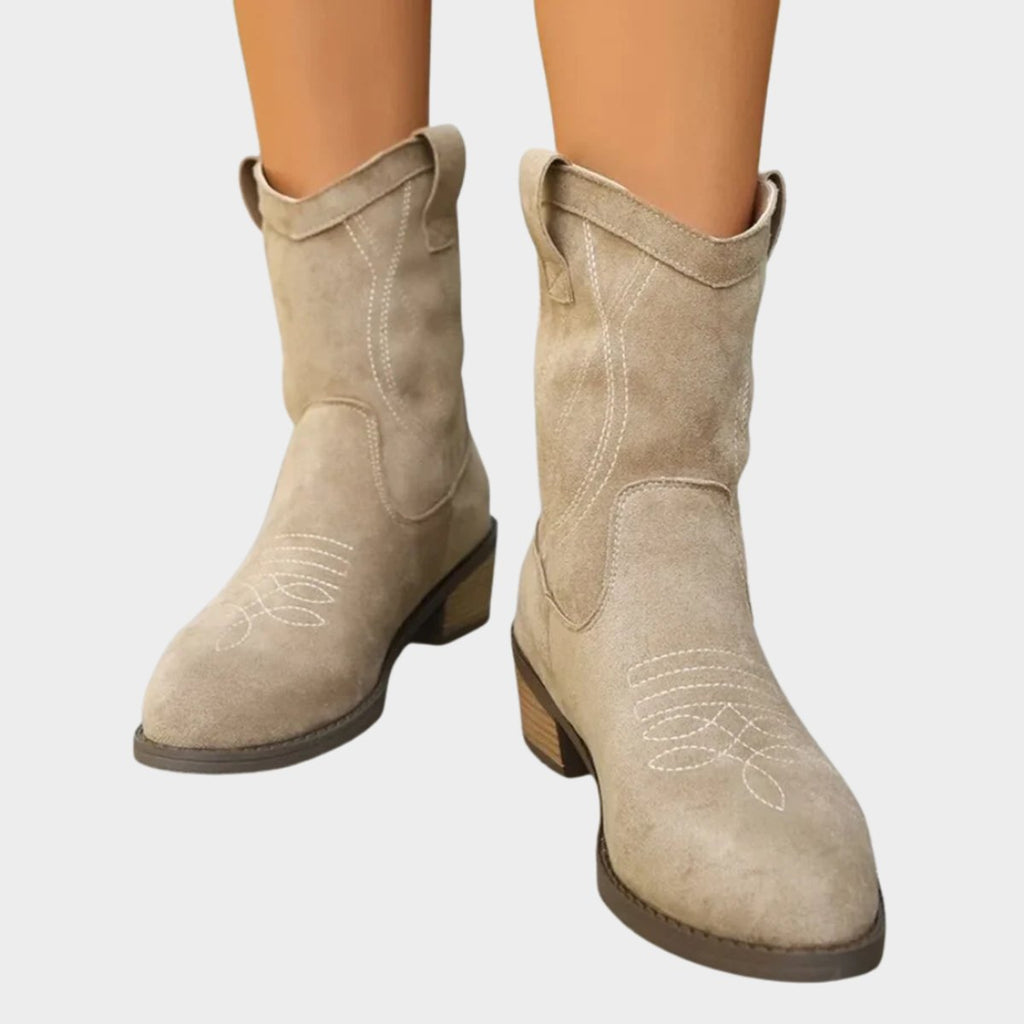 Women's Embroidered Suede Mid-Calf Cowboy Boots