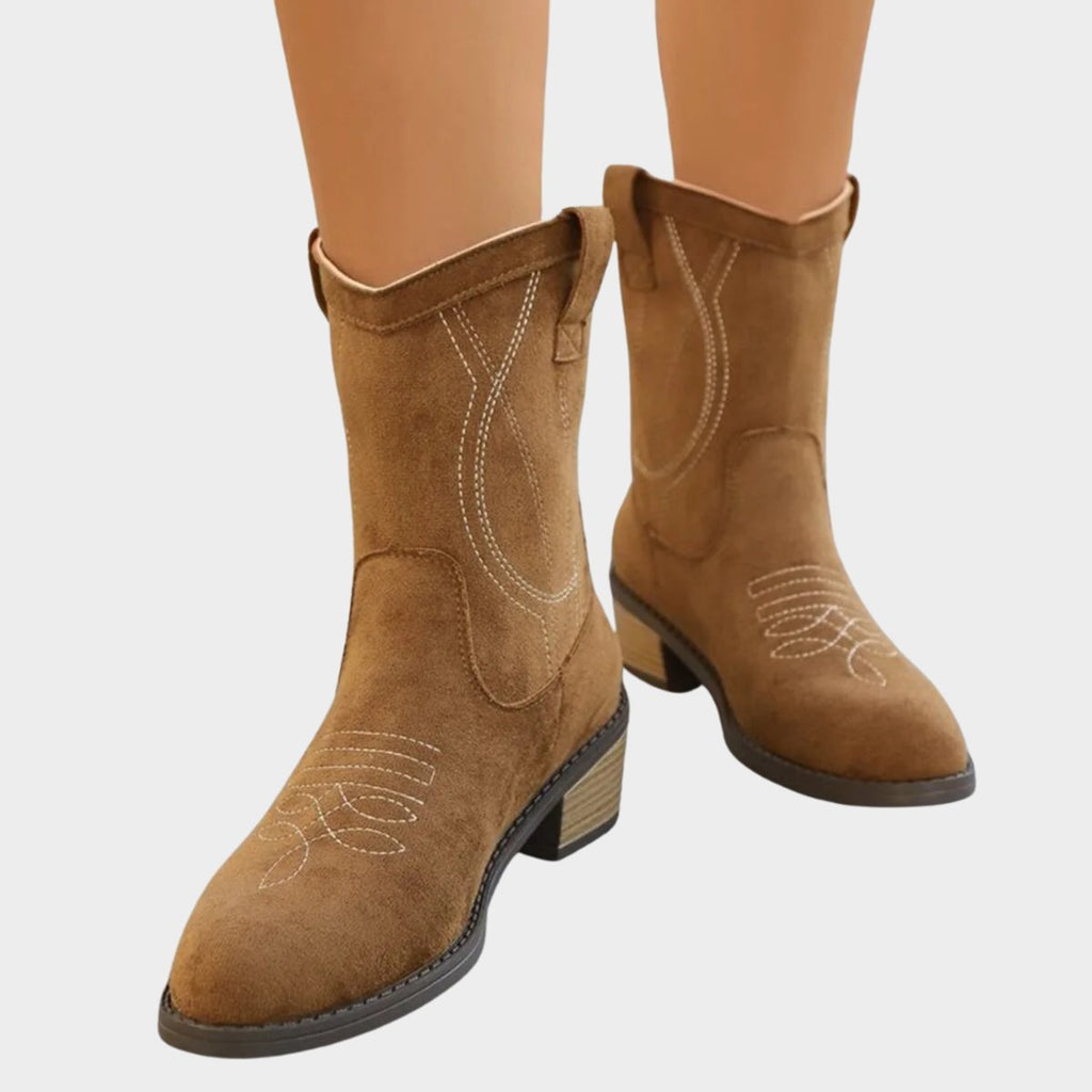 Women's Embroidered Suede Mid-Calf Cowboy Boots