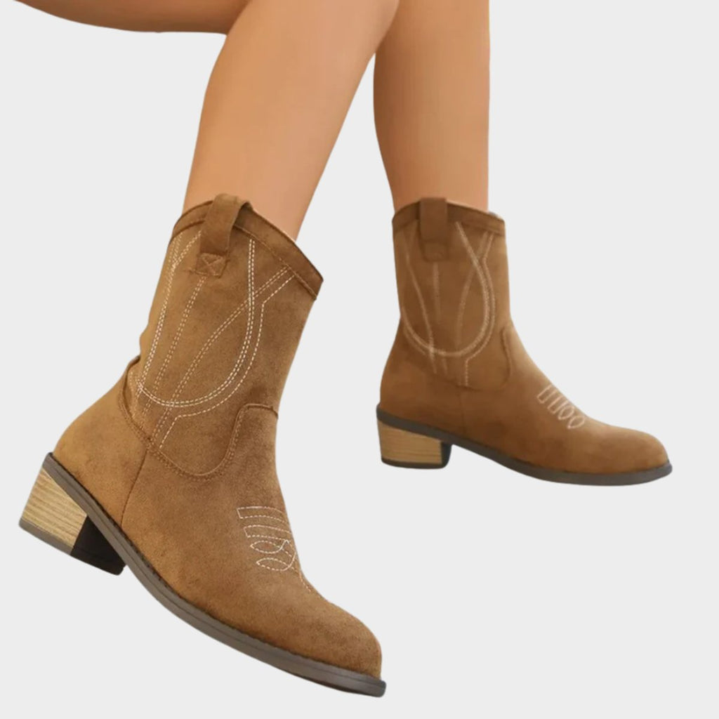 Women's Embroidered Suede Mid-Calf Cowboy Boots