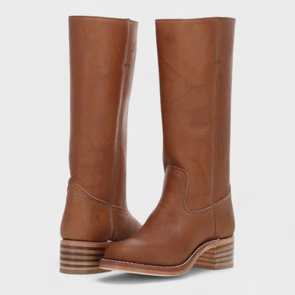 Women's Leather Block Heel Western Knee-High Boots