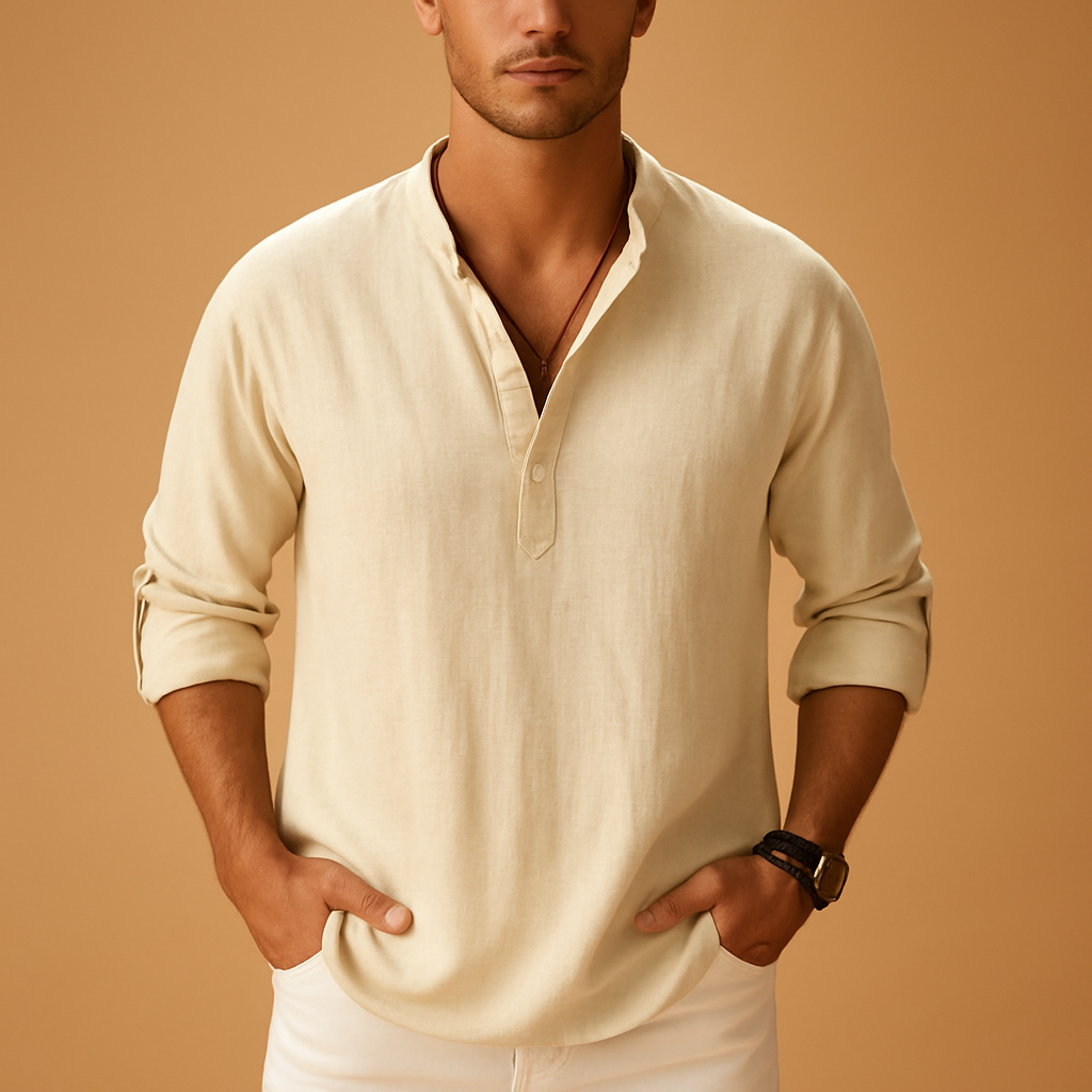 Men's Lightweight Long Sleeve V-Neck Summer Shirt