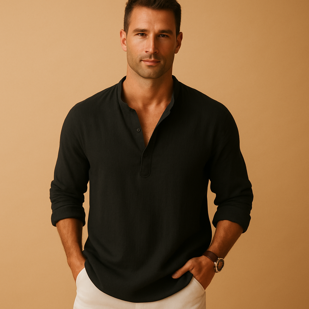 Men's Lightweight Long Sleeve V-Neck Summer Shirt