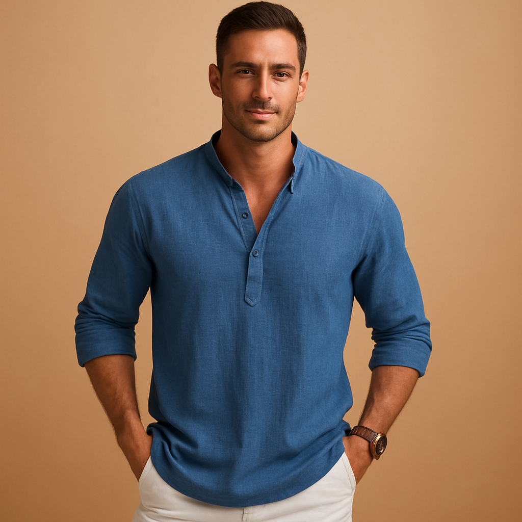 Men's Lightweight Long Sleeve V-Neck Summer Shirt