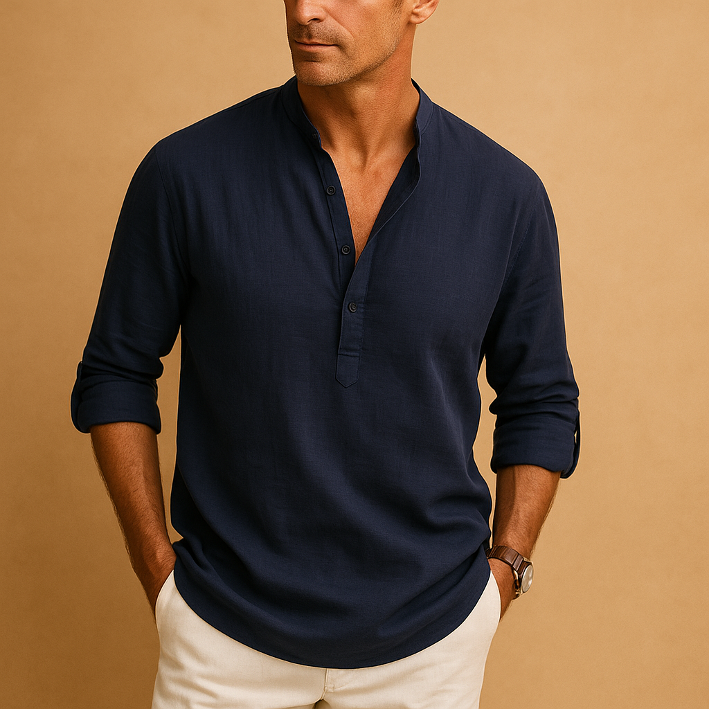 Men's Lightweight Long Sleeve V-Neck Summer Shirt