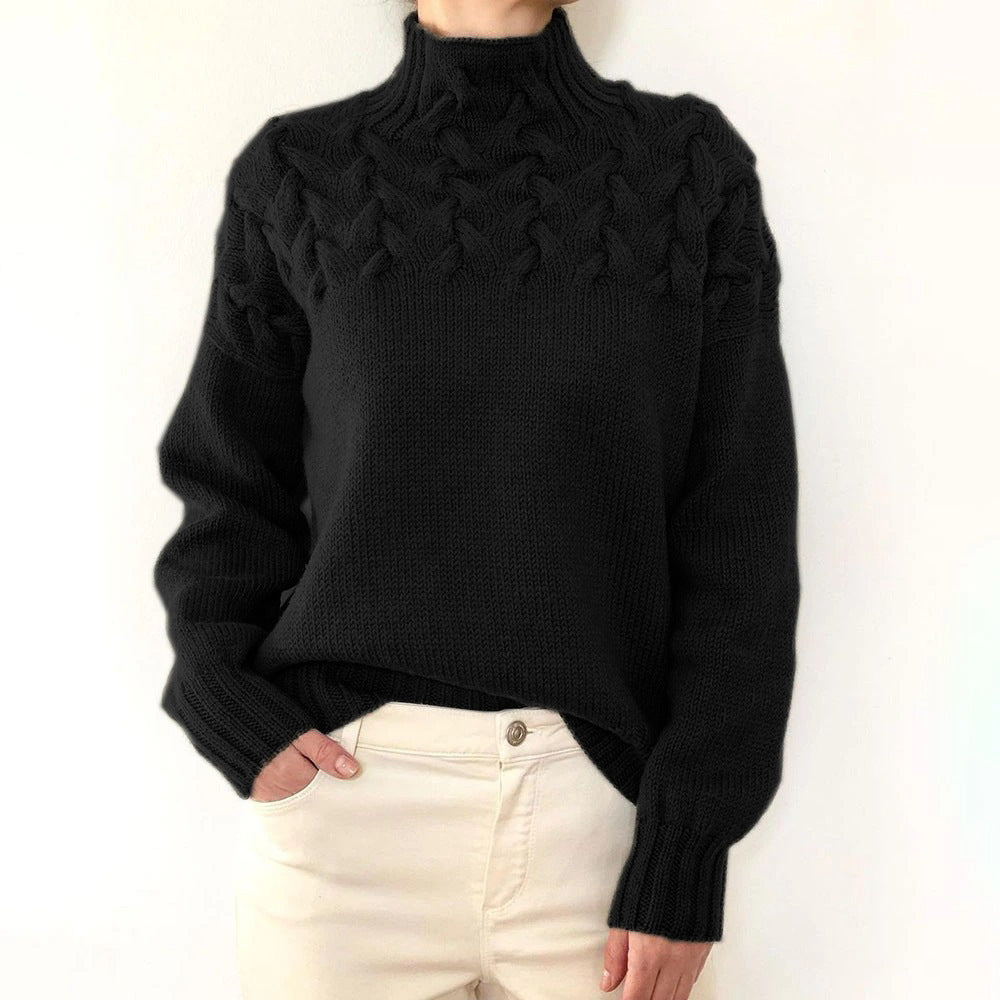 Women's Cable Knit Polo Neck Jumper